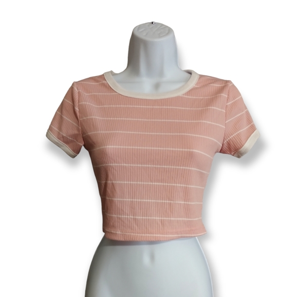 Light Pink Ribbed Crop Top Tee sz M - Picture 1 of 9